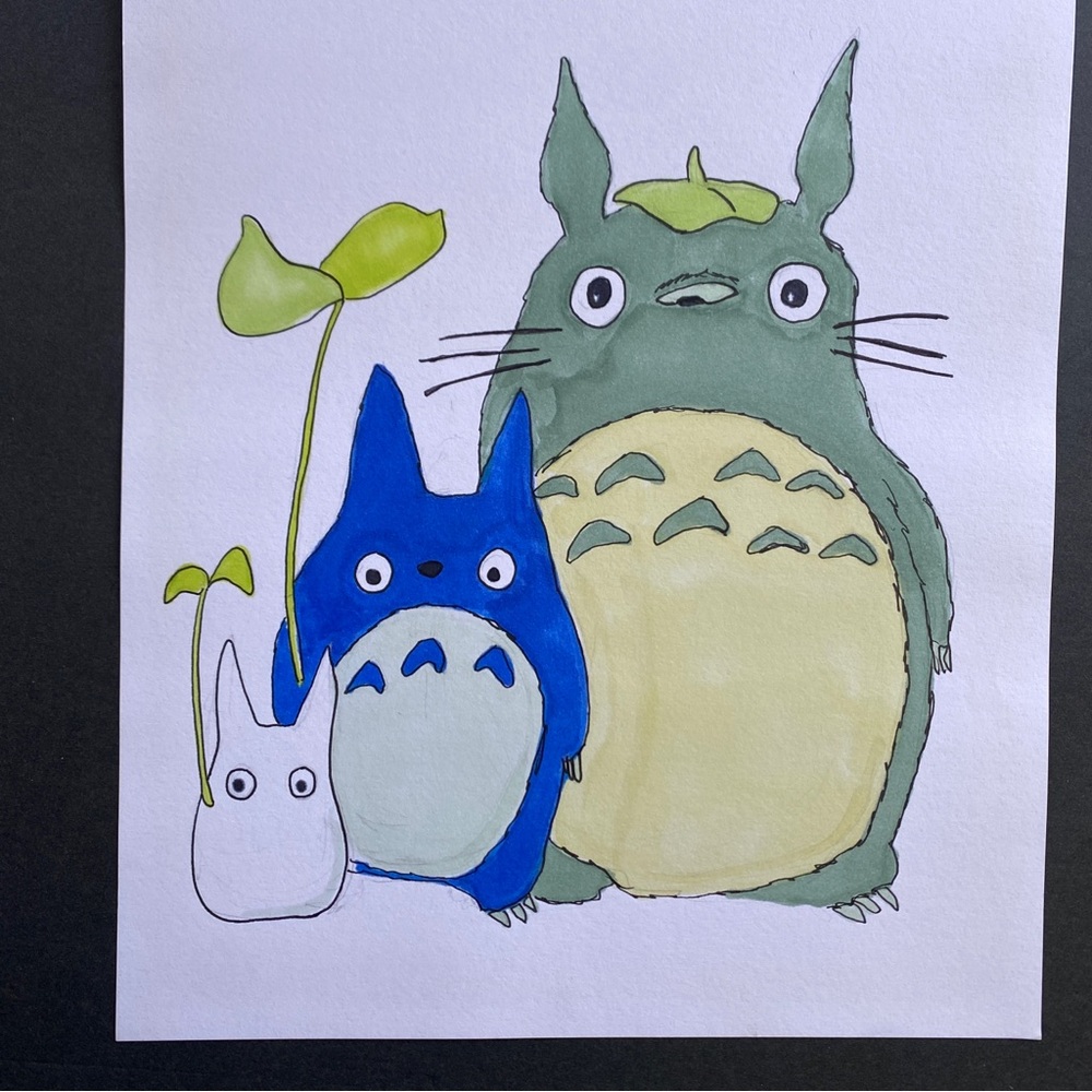 My Neighbor Totoro Drawing Mixed Media Art 11x8.5” Chuu Chibi Studio Ghibli